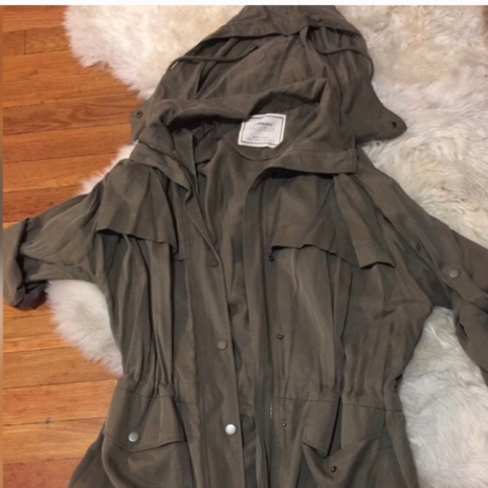 Zara army green hooded military jacket